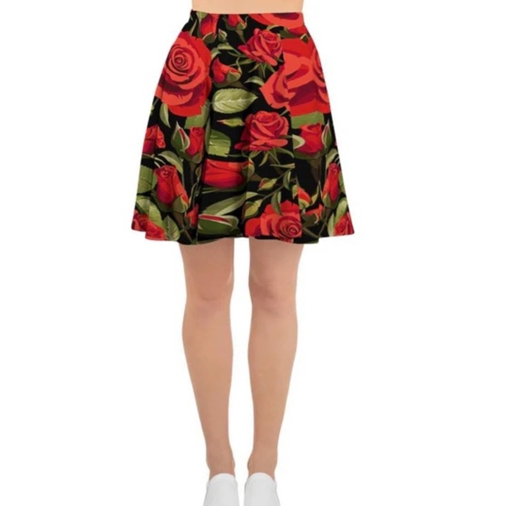 Floral Red and Black Women's Skirt